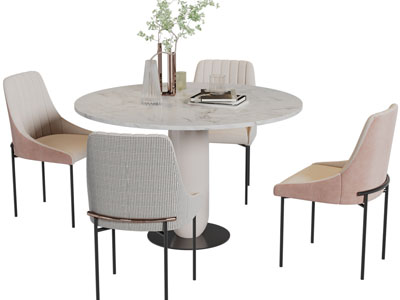 现代轻奢圆形餐桌椅组合