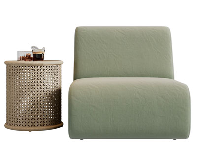 现代单人沙发、边几3d模型 现代单人沙发、边几