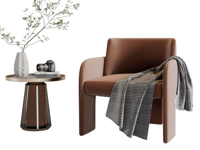 侘寂风单人沙发、边几3d模型 侘寂风单人沙发、边几