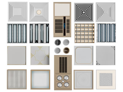 现代暖风扇、格栅灯、空调出风口3d模型 现代暖风扇、格栅灯、空调出风口