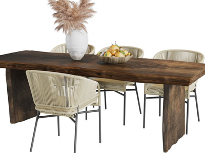 侘寂风原木餐桌椅组合