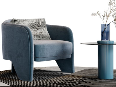 现代单人沙发、边几3d模型 现代单人沙发、边几