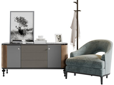 美式单人沙发、玄关柜3d模型 美式单人沙发、玄关柜