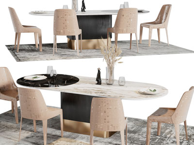 现代椭圆形大理石餐桌椅组合