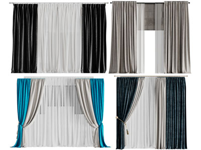 现代布艺窗帘窗纱3d模型 现代布艺窗帘窗纱