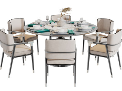 新中式圆形餐桌椅组合