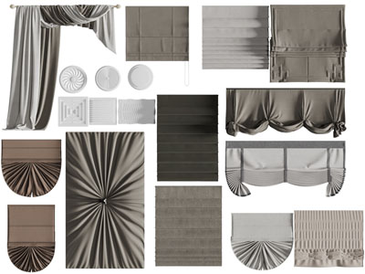 现代布艺窗帘、拉帘、罗马帘3d模型 现代布艺窗帘、拉帘、罗马帘