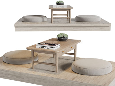 日式实木茶几、坐垫3d模型 日式实木茶几、坐垫