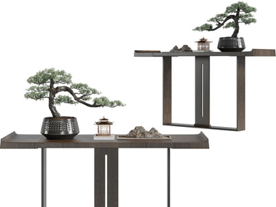 新中式端景台、盆景盆栽3d模型 新中式端景台、盆景盆栽
