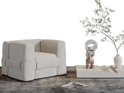 侘寂风单人沙发、边几3d模型 侘寂风单人沙发、边几