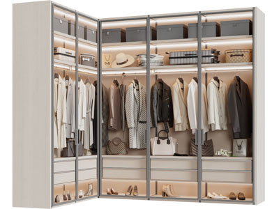 现代玻璃柜门的转角衣柜3d模型 现代玻璃柜门的转角衣柜