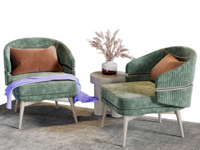 侘寂风单人沙发、边几3d模型 侘寂风单人沙发、边几