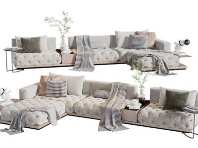 简欧多人沙发、边几3d模型 简欧多人沙发、边几