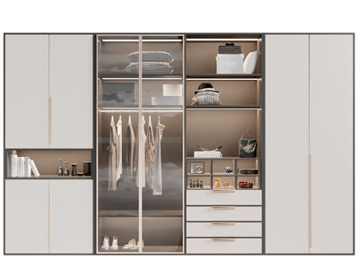 现代中间玻璃柜门的衣柜3d模型 现代中间玻璃柜门的衣柜
