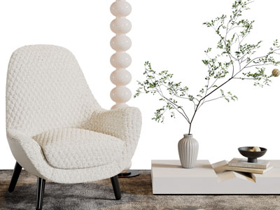 现代休闲单人沙发、边几3d模型 现代休闲单人沙发、边几