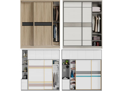 现代实木推拉门的衣柜3d模型 现代实木推拉门的衣柜