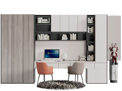 现代带书柜的书桌椅组合