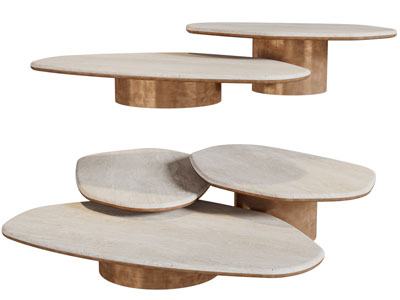 侘寂风不规则茶几组合3d模型 侘寂风不规则茶几组合