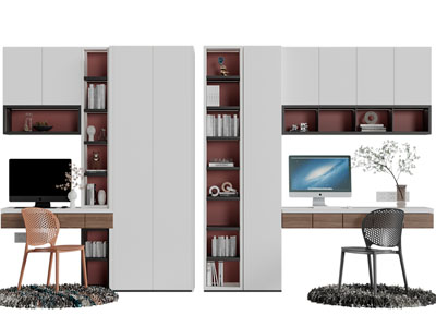 现代书柜、书桌椅组合