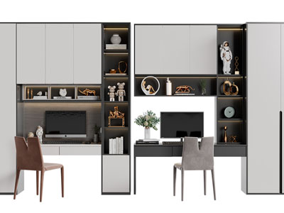 现代书柜、书桌椅组合