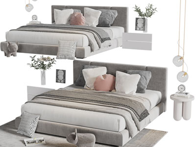 侘寂风布艺双人床