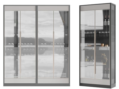 现代玻璃柜门的酒柜