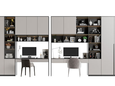 现代书柜、书桌椅组合