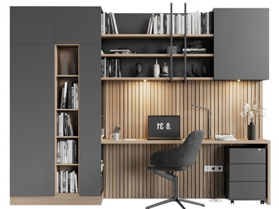 现代书柜、书桌椅组合