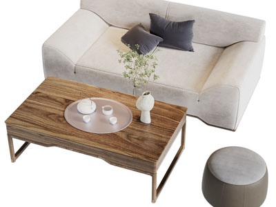 侘寂风双人沙发、茶几组合