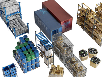 工业风loft仓库集装箱、货架3d模型 工业风loft仓库集装箱、货架