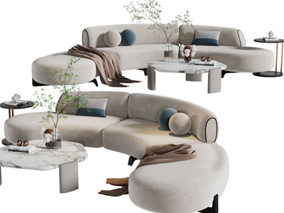 侘寂风多人沙发、茶几边几组合