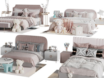 现代轻奢儿童布艺双人床