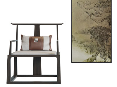 新中式扶手椅子、装饰画