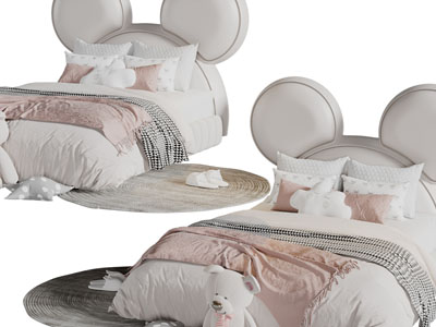 现代布艺儿童双人床