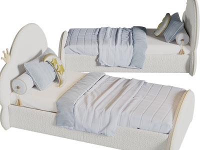 现代布艺儿童单人床