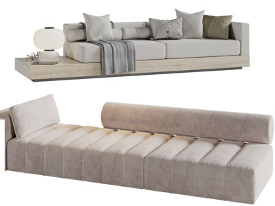 侘寂风多人沙发3d模型 侘寂风多人沙发