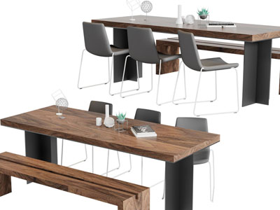 现代实木长方形餐桌椅组合