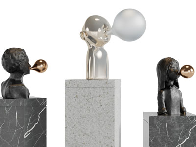 现代吹泡泡的小人雕塑雕刻