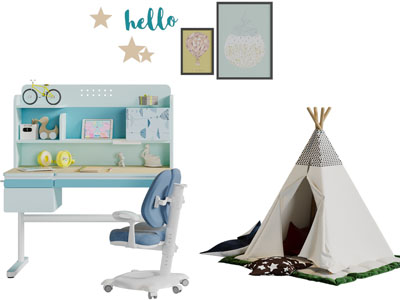 现代学生书桌椅组合、帐篷