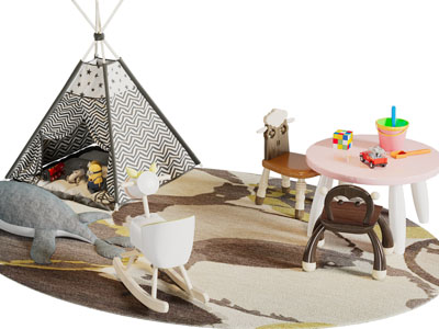 现代儿童桌椅组合、帐篷