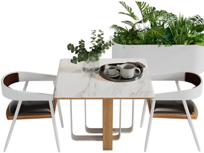 现代大理石台面餐桌椅组合