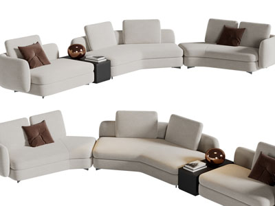 侘寂风布艺多人沙发3d模型 侘寂风布艺多人沙发