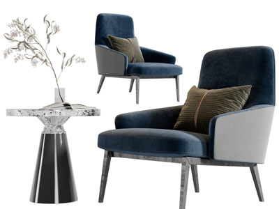 现代休闲沙发椅子、边几3d模型 现代休闲沙发椅子、边几