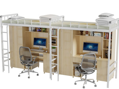 现代宿舍上下床、书桌椅组合