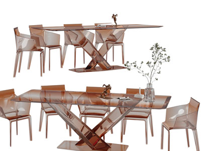 后现代透明长方形餐桌椅组合