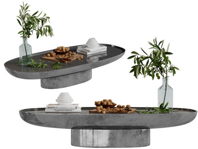 侘寂风灰色椭圆形茶几3d模型 侘寂风灰色椭圆形茶几