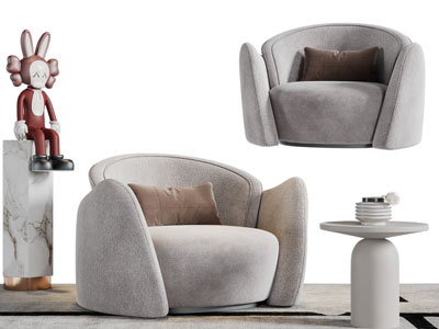 侘寂风单人沙发3d模型 侘寂风单人沙发