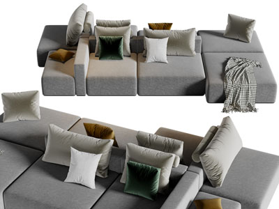 现代布艺拼接多人沙发3d模型 现代布艺拼接多人沙发