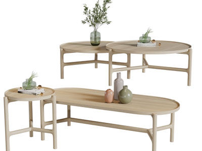 日式实木圆形、椭圆形茶几3d模型 日式实木圆形、椭圆形茶几