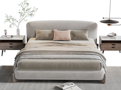 侘寂风双人床、床头柜